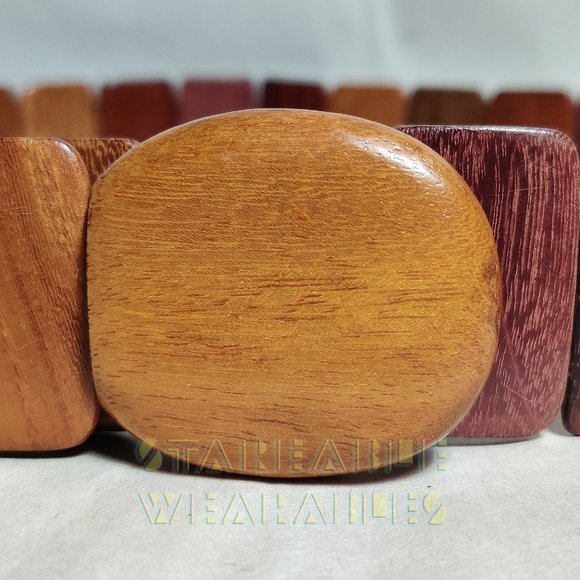 Vintage Exotic Wood Link Belt Wooden Tiles Segmented '90s Handmade Woodgrain VTG - Picture 4 of 8